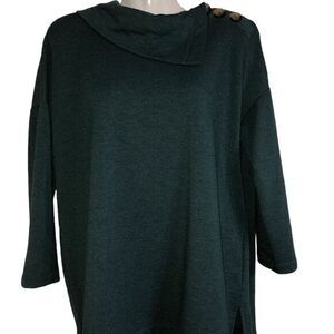Tahari top L popover‎ loden green shoulder button deco career office boxy shirt